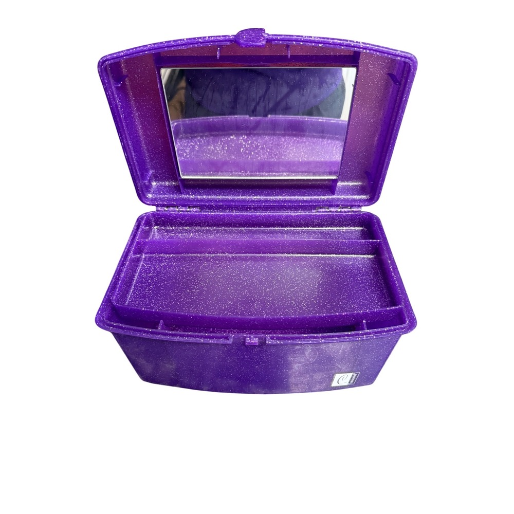 Caboodles Vintage Purple Glitter Makeup Organizer Case with Mirror and Tray